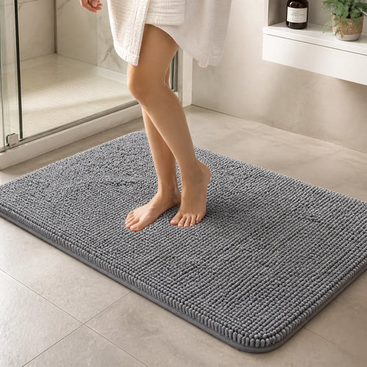 Absorbent Quick-Drying Chenille Bath Mat with Non-Slip Backing