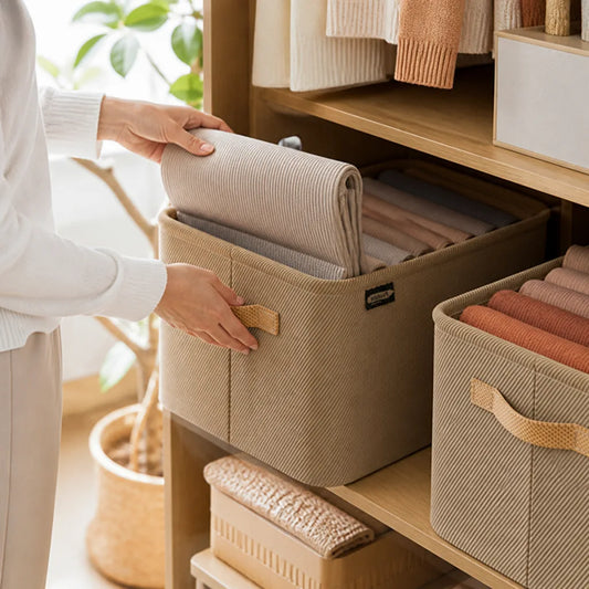 Corduroy Foldable Clothing Storage Box (Reinforced Handles)