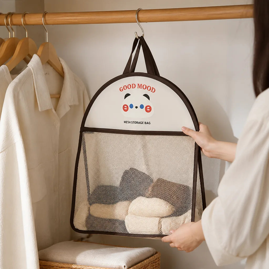 Foldable Hanging Mesh Storage Bag with Metal Hooks (Animal Pattern)