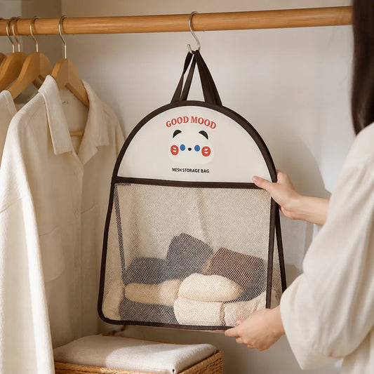Foldable Hanging Mesh Storage Bag with Metal Hooks (Animal Pattern)