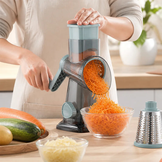 Hand-Crank Rotary Grater With Suction-Cup Base (3 Stainless Steel Drums)