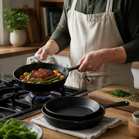 Induction-Compatible Cast Iron Skillet Set (3-Piece)