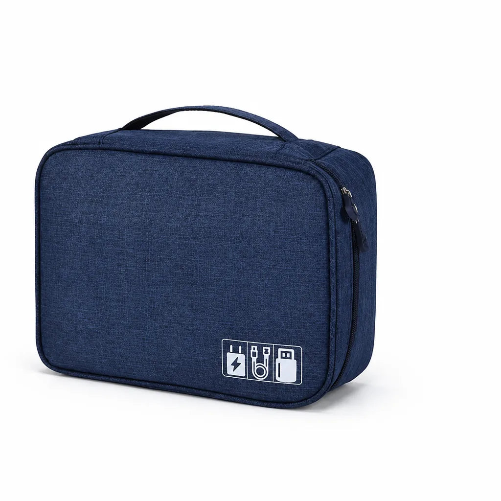 Water-Repellent Oxford Cable Organizer Pouch (Elastic Loops, Mesh & Zippered Pockets)