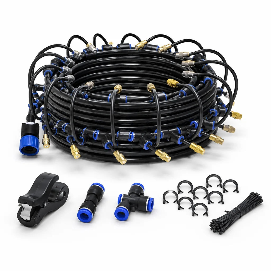 Brass Adjustable Nozzles Garden Misting System With Tool-Free Quick-Connect (20-Meter Hose)