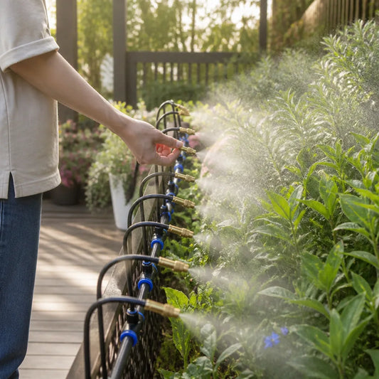 Brass Adjustable Nozzles Garden Misting System With Tool-Free Quick-Connect (20-Meter Hose)