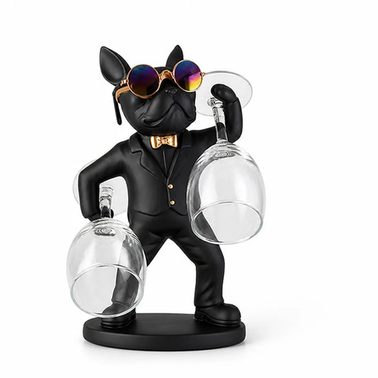 Dog Figurine Wine Glass Holder (Holds 2 Wine Glasses)