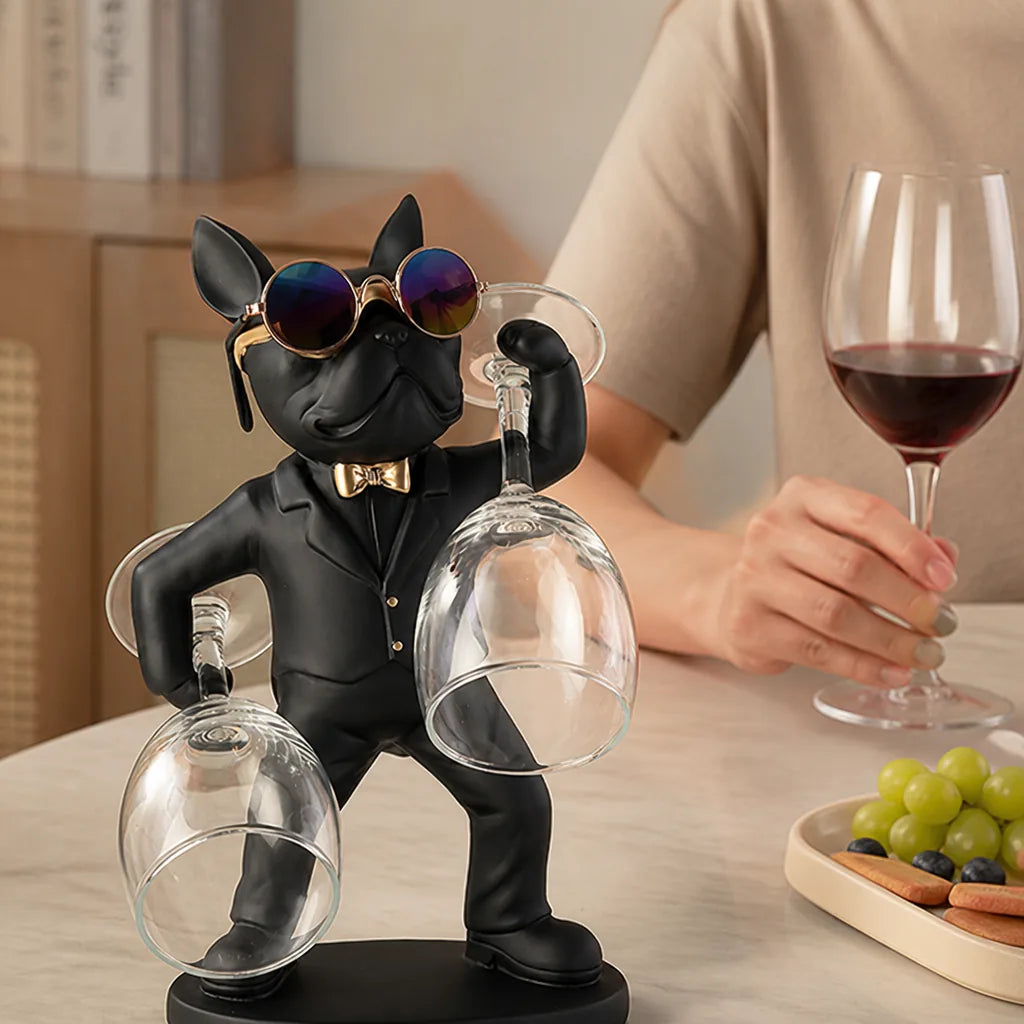 Dog Figurine Wine Glass Holder (Holds 2 Wine Glasses)