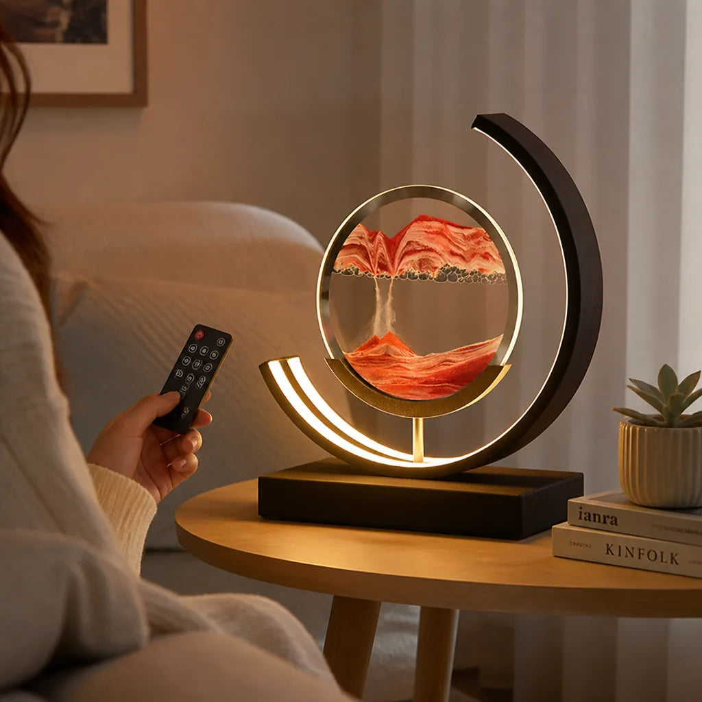 Flowing Sand Dimmable LED Table Lamp (Glass & Metal Casing, Remote)