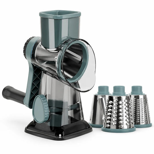 Hand-Crank Rotary Grater With Suction-Cup Base (3 Stainless Steel Drums)