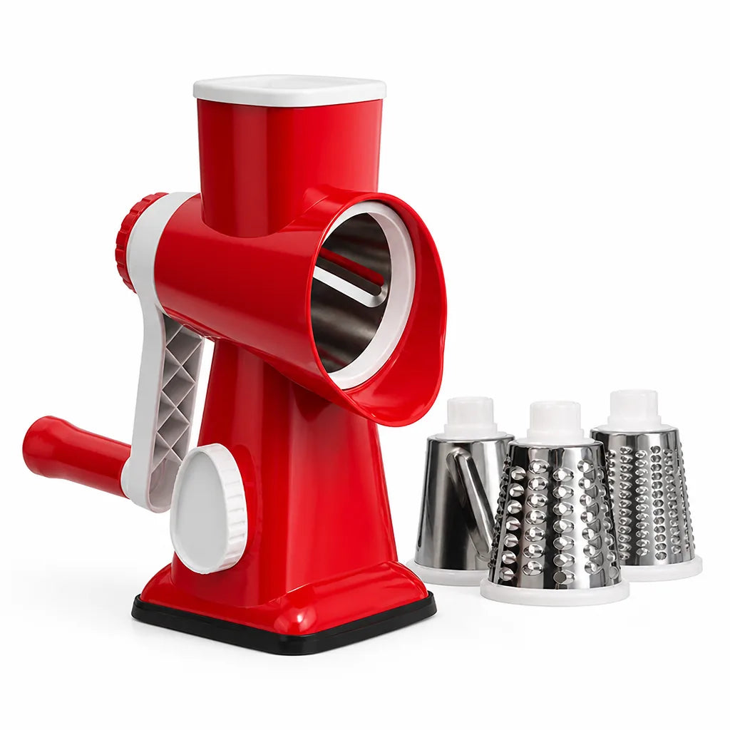 Hand-Crank Rotary Grater With Suction-Cup Base (3 Stainless Steel Drums)