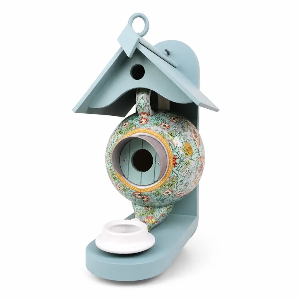 Hand-Painted Teapot Birdhouse with Hanger for Small Birds