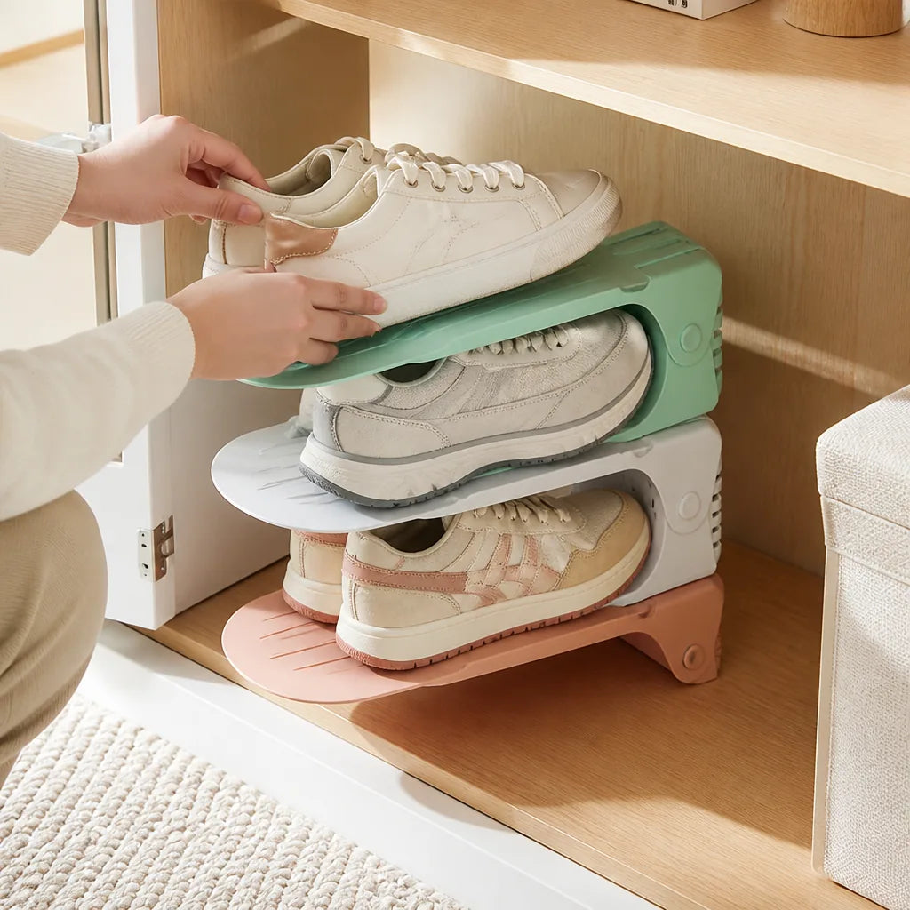 Height-Adjustable, Non-Slip, Space-Saving Shoe Organizer (3-Tier)