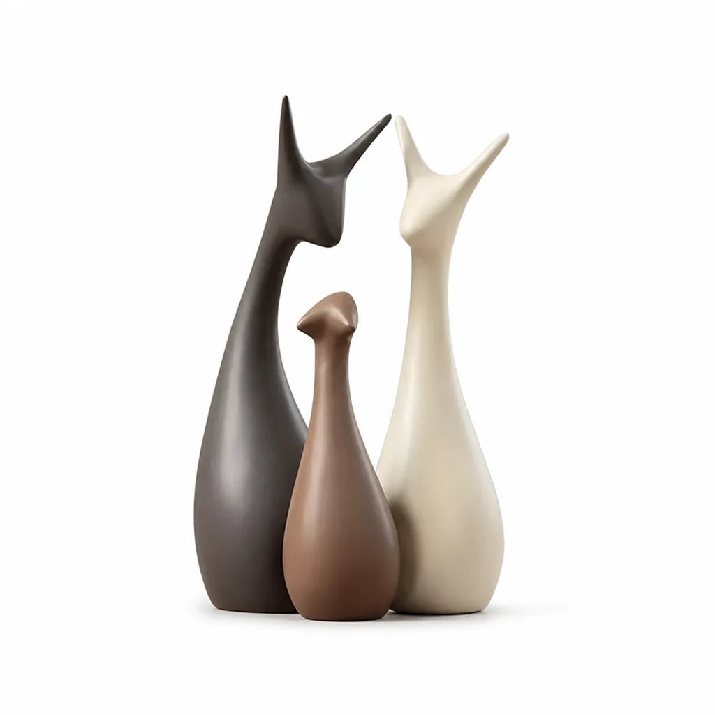 Minimalist Modern Ceramic Deer Figurine Set (Set of 3)