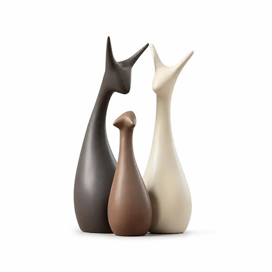 Minimalist Modern Ceramic Deer Figurine Set (Set of 3)