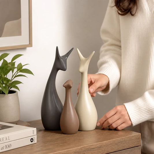 Minimalist Modern Ceramic Deer Figurine Set (Set of 3)