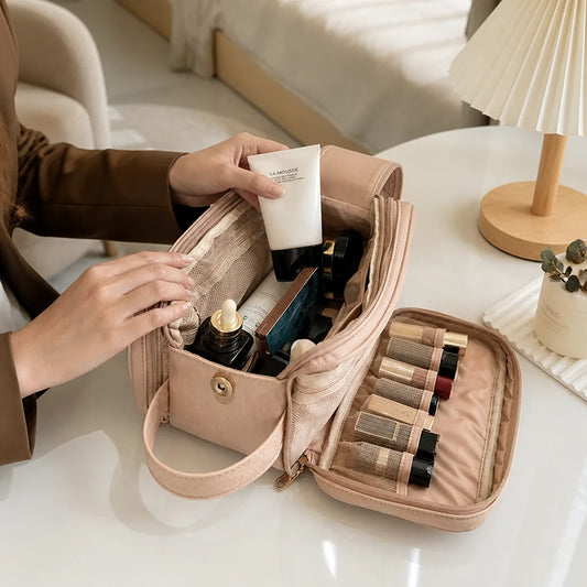 Multi-Compartment Makeup Bag With Elastic Bands And Mesh Pockets (30 x 15.5 x 16 cm)