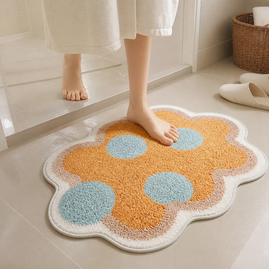 Polyester Bath Rug With Geometric Pattern And Non-Slip Backing