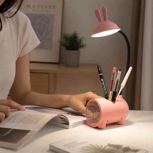 Rabbit Motif Led Desk Lamp with Integrated Pen Holder