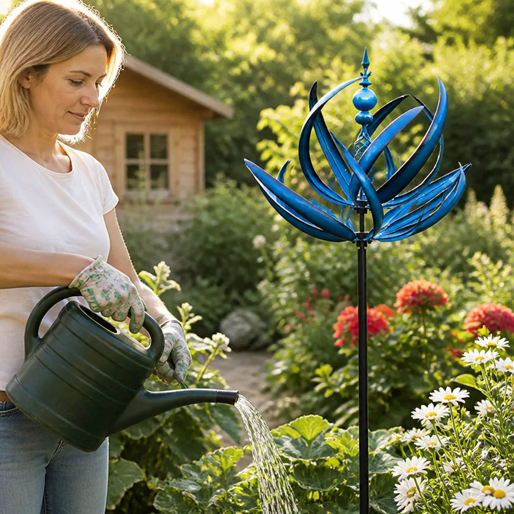 Rotating Leaf Garden Stake Wind Spinner (Low-Friction Ball Bearing)