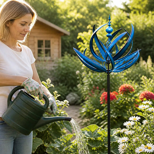 Rotating Leaf Garden Stake Wind Spinner (Low-Friction Ball Bearing)
