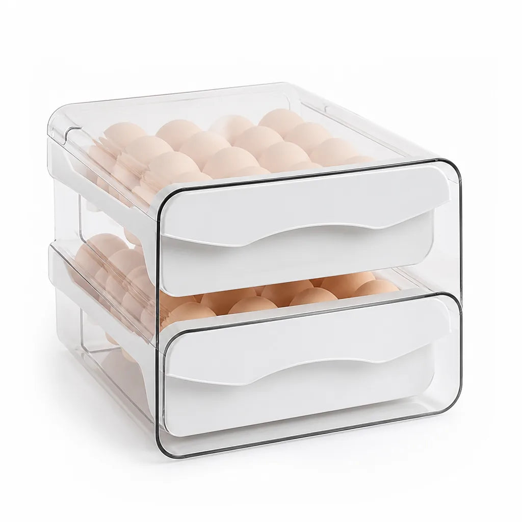 Stacked Pull-Out Drawers Refrigerator Egg Organizer (Holds 30 Eggs)