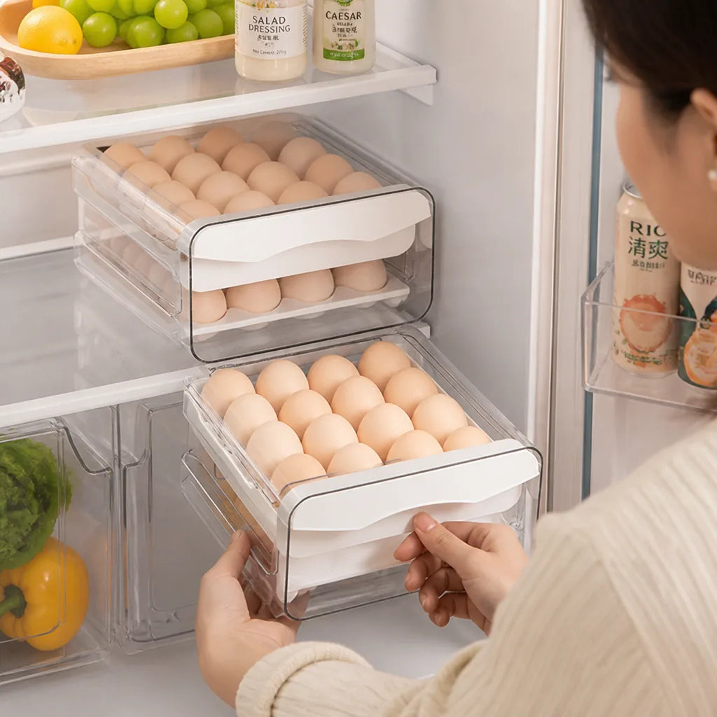 Stacked Pull-Out Drawers Refrigerator Egg Organizer (Holds 30 Eggs)