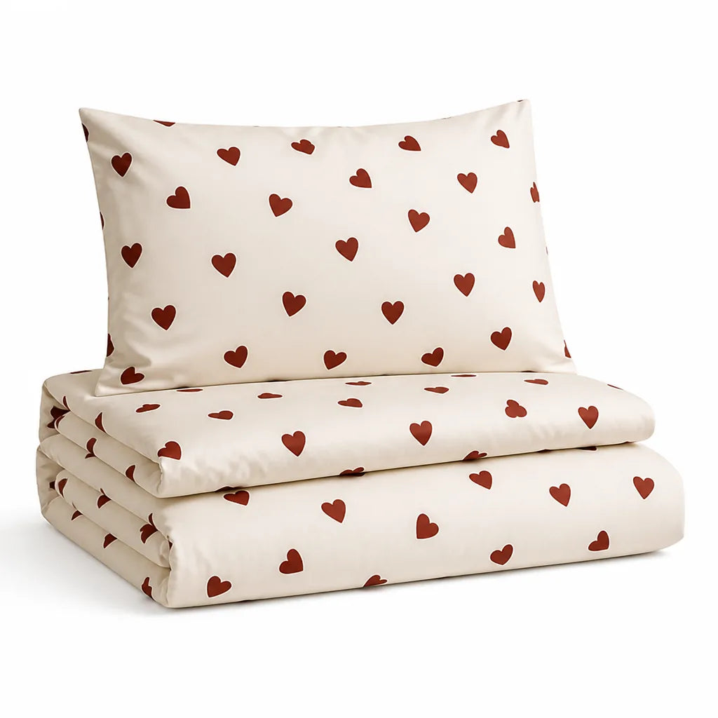 Subtle Heart Pattern Polyester Duvet Cover Set (Machine Washable)