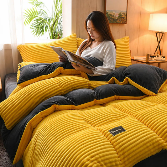 Thick Cord Velour Duvet Cover Set (3-Piece)