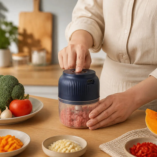 USB Rechargeable Electric Food Chopper with Stainless Steel Blades (300 ml)