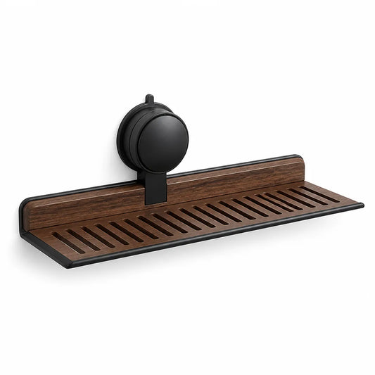 Walnut and Aluminum Drill-Free Suction-Cup Sink Shelf