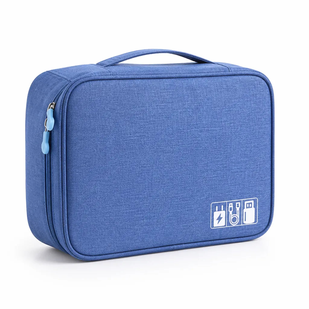 Water-Repellent Oxford Cable Organizer Pouch (Elastic Loops, Mesh & Zippered Pockets)