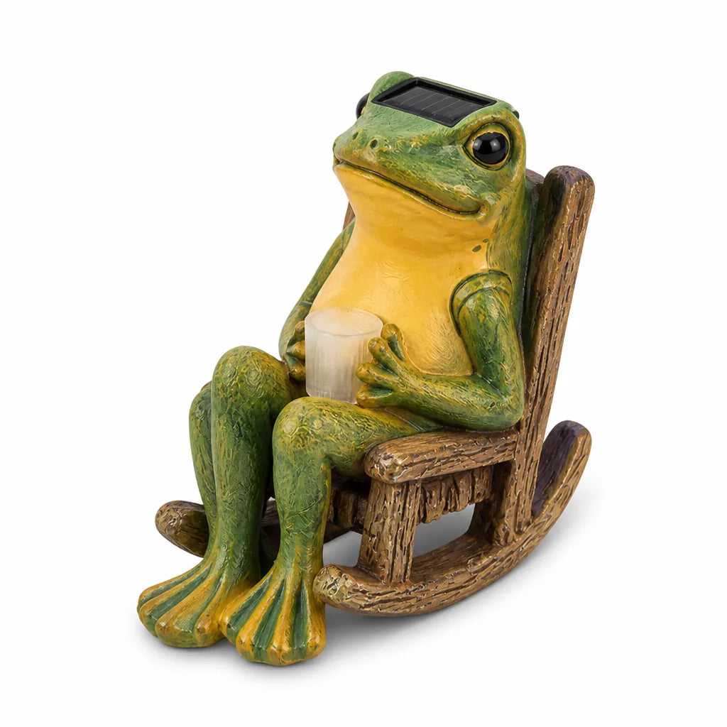 Weatherproof Solar Frog Figurine on Rocking Chair Garden Light